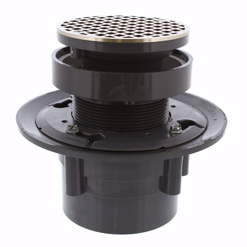 Picture of 3" x 4" LevelBest® Complete Heavy Duty Drain System with 3" Plastic Spud and 5" Nickel Bronze Strainer