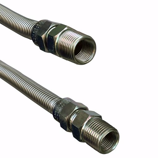 Picture of 1/2" OD (3/8" ID) X 24" Long, 1/2" Male Pipe Thread X 1/2" Male Pipe Thread, Uncoated Corrugated Stainless Steel Gas Connector