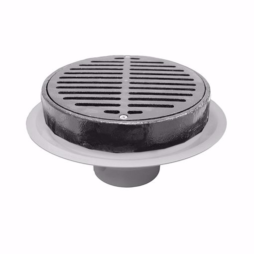 Picture of 4" Heavy Duty Traffic PVC Floor Drain with Full Cast Iron Grate and Ring and Cast Iron Sediment Bucket