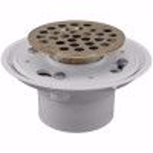 Picture of 2" PVC No Caulk Shower Drain with Brass Tailpiece and 4-1/4" Stainless Steel Round Strainer