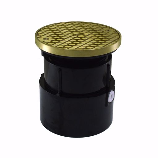 Picture of 4" ABS Over Pipe Fit Base Cleanout with 3-1/2" Plastic Spud and 6" Polished Brass Cover with Ring