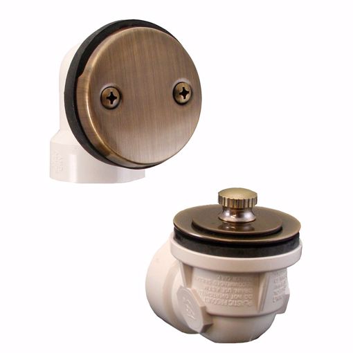 Picture of Antique Brass Two-Hole Friction Lift Bath Waste Kit, Standard Half Kit, PVC