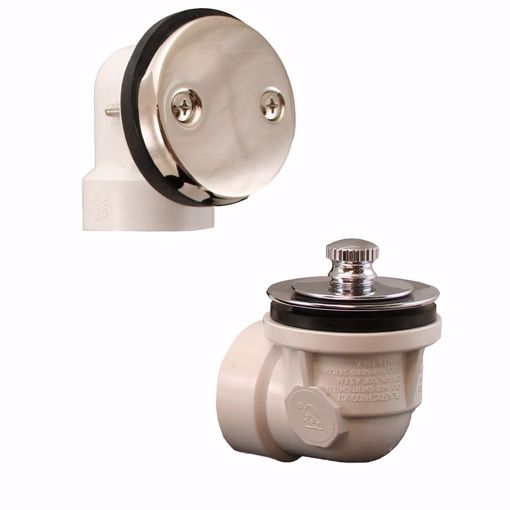 Picture of Polished Stainless Two-Hole Friction Lift Bath Waste Kit, Standard Half Kit, PVC