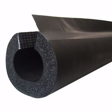 Picture of 2" ID (1-1/2" IPS) Self-Sealing Black Rubber Pipe Insulation with Overlap Tape, 3/4" Wall Thickness, 66 ft. per Carton
