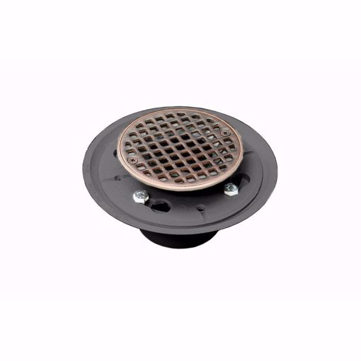 Picture of 2" x 3" PVC Shower Drain with 2" PVC Spud and 4" Round Old World Bronze Strainer