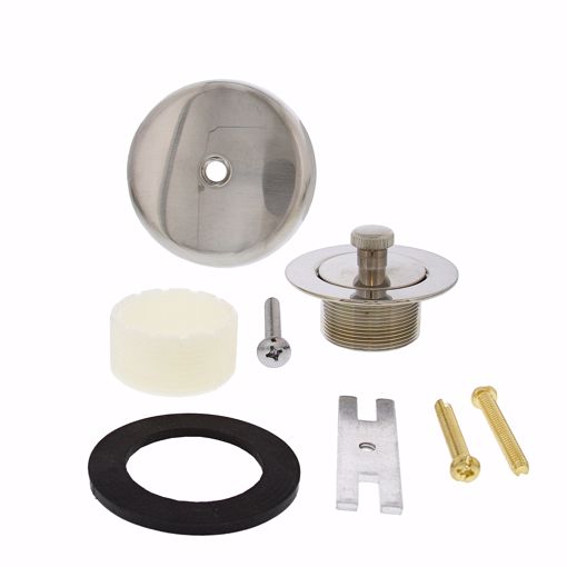 Picture of Brushed Nickel One-Hole Lift and Turn Tub Drain Trim Kit, Includes Two-Hole Conversion Bar