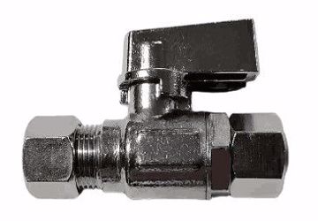 Picture of 3/8" F Comp Swivel x 3/8" OD Comp Quarter-Turn Straight Supply Stop Valve with Lever Handle, Chrome Plated