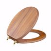 Picture of Natural Oak Designer Wood Toilet Seat, Closed Front with Cover, Polished Brass Hinges, Round