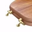 Picture of Natural Oak Designer Wood Toilet Seat, Closed Front with Cover, Polished Brass Hinges, Round