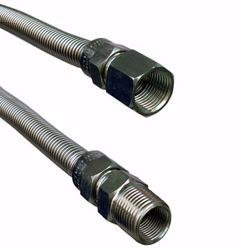 Picture of 1/2" OD (3/8" ID) X 18" Long, 1/2" Female Pipe Thread X 3/8" Male Pipe Thread, Uncoated Corrugated Stainless Steel Gas Connector