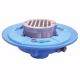 Picture of 2" IPS Code Blue Floor Drain with 9" Pan and 6" Polished Brass Round Strainer - Height 3-5/8" - 5-5/8"