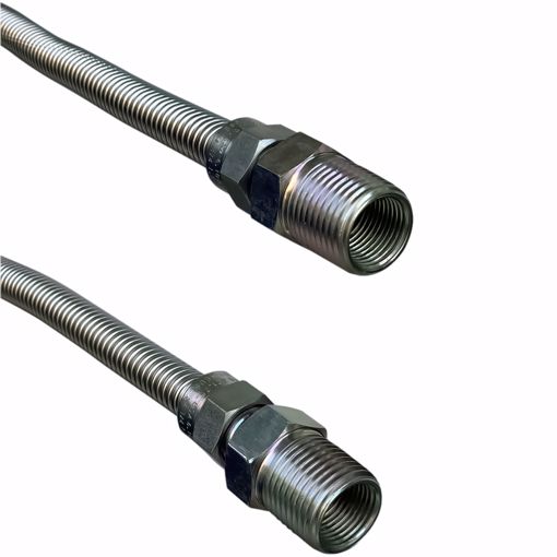 Picture of 3/8" OD (1/4" ID) X 12" Long, 1/2" Male Pipe Thread X 1/2" Male Pipe Thread, Uncoated Corrugated Stainless Steel Gas Connector