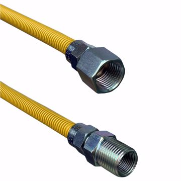 Picture of 5/8" OD (1/2" ID) X 60" Long, 3/4" Female Pipe Thread X 1/2" Male Pipe Thread, Yellow Coated Corrugated Stainless Steel Gas Connector