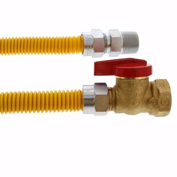 Picture of 5/8" OD (1/2” ID) Gas Connector Assembly, Yellow Coated, 3/4" MIP x 3/4" FIP Ball Valve x 12”