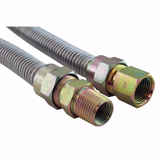 Picture of 5/8" OD (1/2" ID) X 18" Long, 1/2" Female Pipe Thread X 1/2" Male Pipe Thread, Uncoated Corrugated Stainless Steel Gas Connector