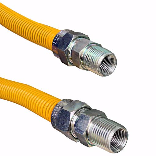 Picture of 5/8" OD (1/2" ID) X 12" Long, 3/4" Male Pipe Thread X 3/4" Male Pipe Thread, Yellow Coated Corrugated Stainless Steel Gas Connector