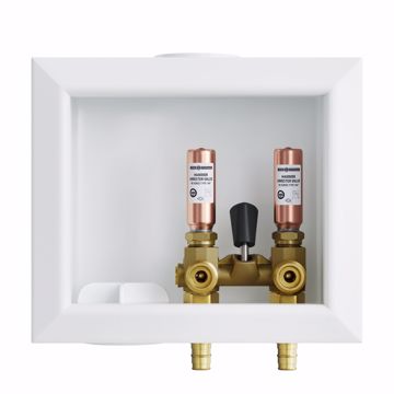 Picture of Washing Machine Box, Quarter Turn Left Outlet with Single Lever Valve and Water Hammer Arrestor, 1/2" PEX F1960 Connection