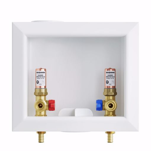 Picture of Washing Machine Box, Quarter Turn Center Outlet with Water Hammer Arrestor, 1/2" PEX F1807 Connection