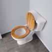 Picture of Natural Oak Designer Wood Toilet Seat, Closed Front with Cover, Polished Brass Hinges, Round