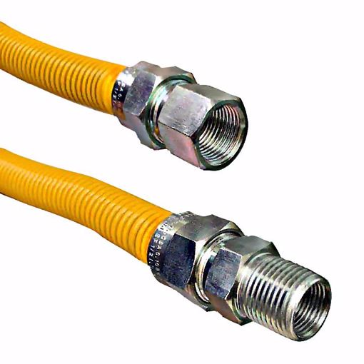 Picture of 5/8" OD (1/2" ID) X 18" Long, 1/2" Female Pipe Thread X 3/4" Male Pipe Thread, Yellow Coated Corrugated Stainless Steel Gas Connector