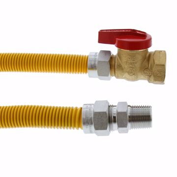 Picture of 5/8" OD (1/2" ID) Gas Connector Assembly, Yellow Coated, 1/2" MIP x 3/4" FIP Ball Valve x 18"