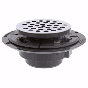 Picture of 2" x 3" PVC Perfect Low Profile Drain with 2" PVC Spud and Round Stainless Steel Strainer