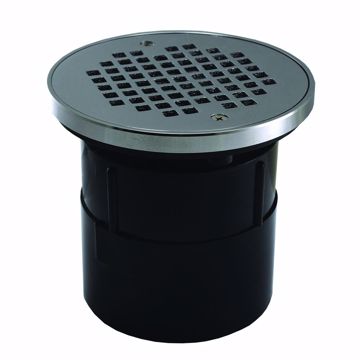 Picture of 4" ABS Pipe Fit Adjustable General Purpose Drain with 6" Chrome Plated Strainer and Grout Ring