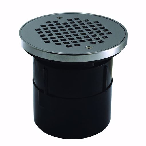 Picture of 4" ABS Pipe Fit Adjustable General Purpose Drain with 6" Chrome Plated Strainer and Grout Ring