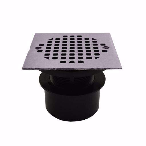 Picture of 3" ABS Inside Pipe Fit Adjustable General Purpose Drain with 4-1/4" Square Chrome Plated Strainer