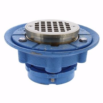 Picture of 2" Cast Iron No Caulk Floor Drain with 7" Pan and 4" Polished Brass Strainer