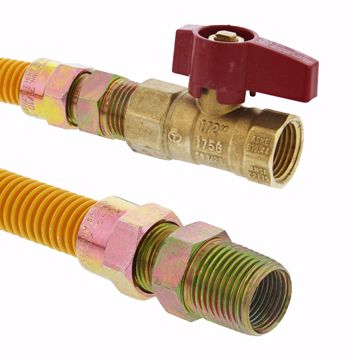Picture of 1/2" OD (3/8" ID) Gas Connector Assembly, Yellow Coated, 1/2" MIP x 1/2" FIP Ball Valve x 18"