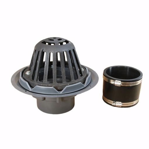 Picture of 4" PVC Roof Drain with Cast Iron Dome with Flexible Coupling