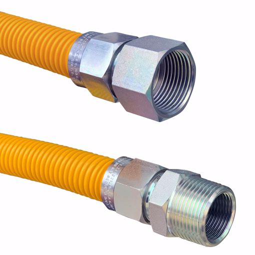 Picture of 1" OD (3/4" ID) X 18" Long, 1" Female Pipe Thread X 1" Male Pipe Thread, Yellow Coated Corrugated Stainless Steel Gas Connector